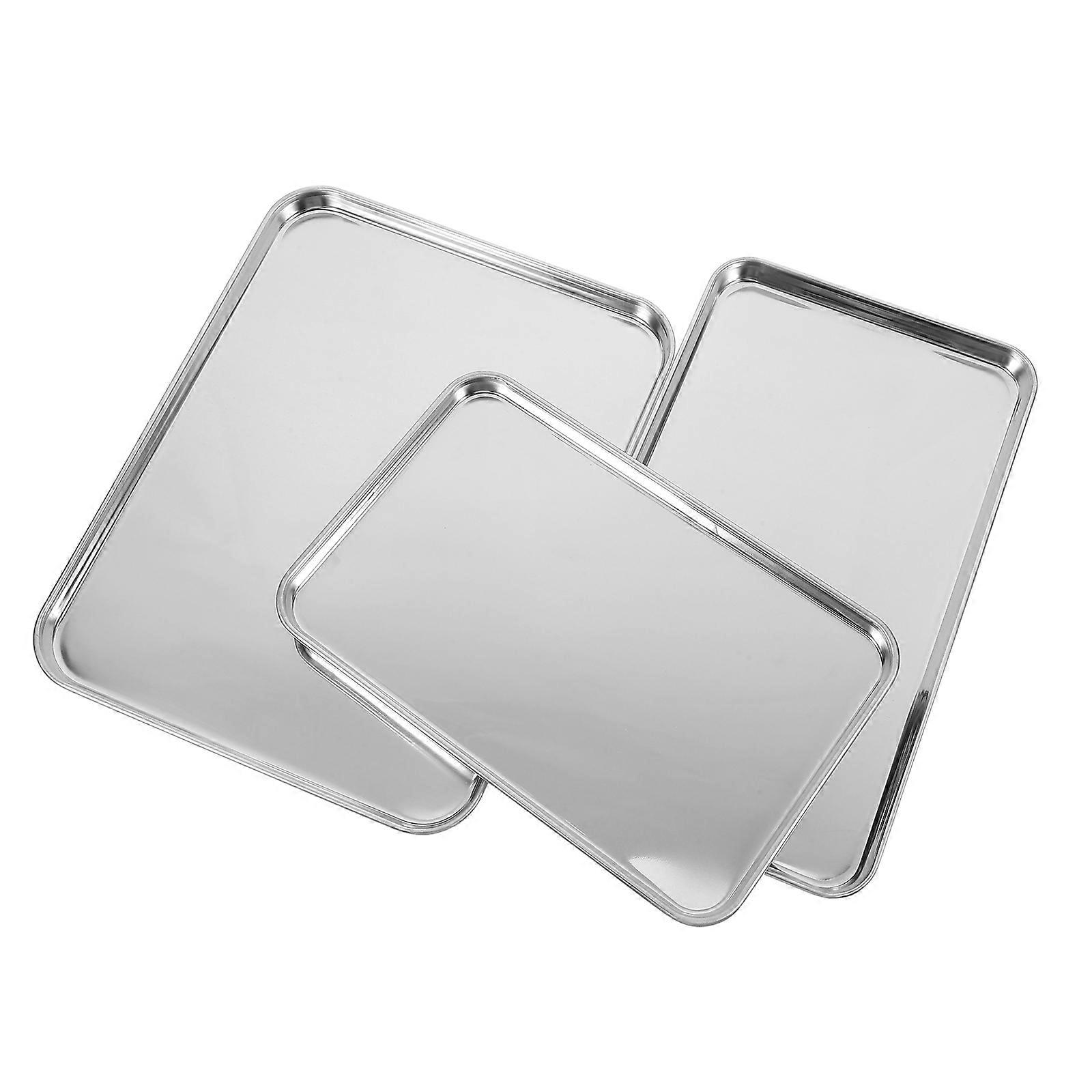 Stainless Steel Rectangular Serving Tray Multipurpose Use 3Pcs Heavy Duty