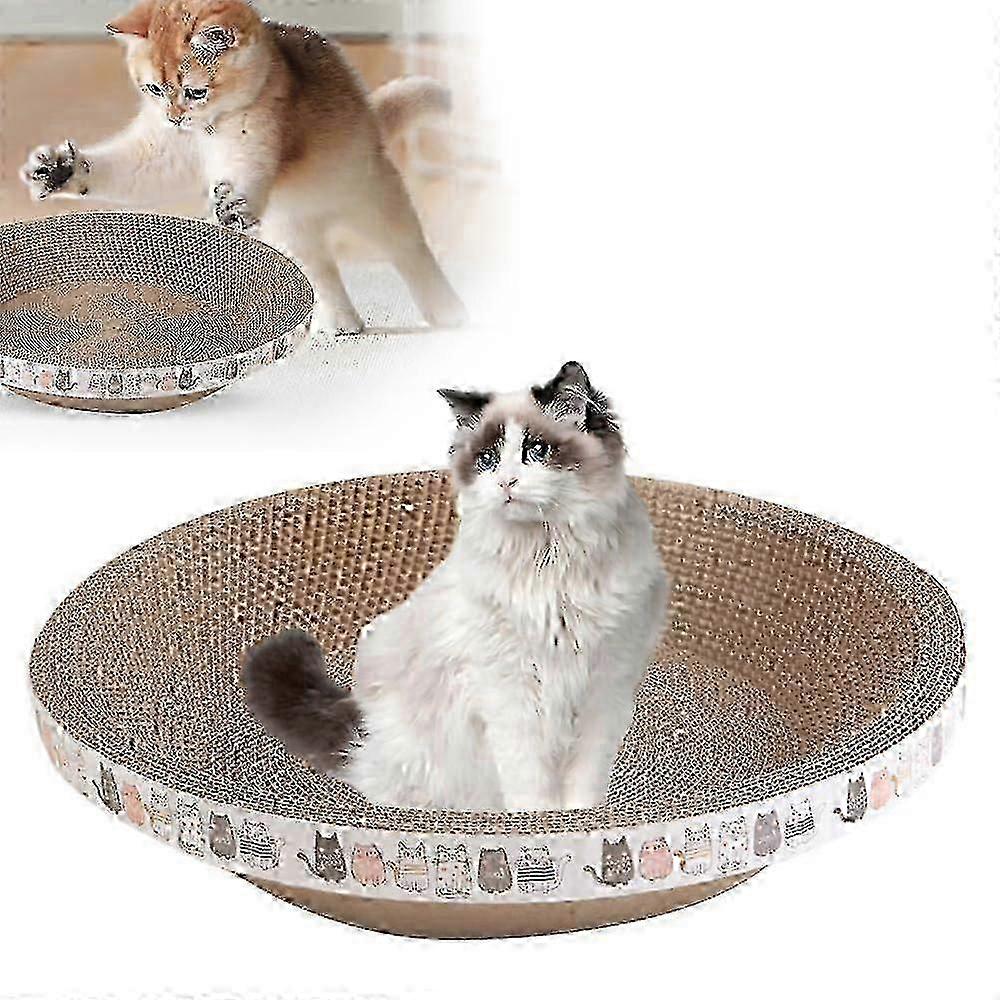 Compact Oval Cat Scratching Board for Small Spaces - Durable Round Scratching Post for Cats
