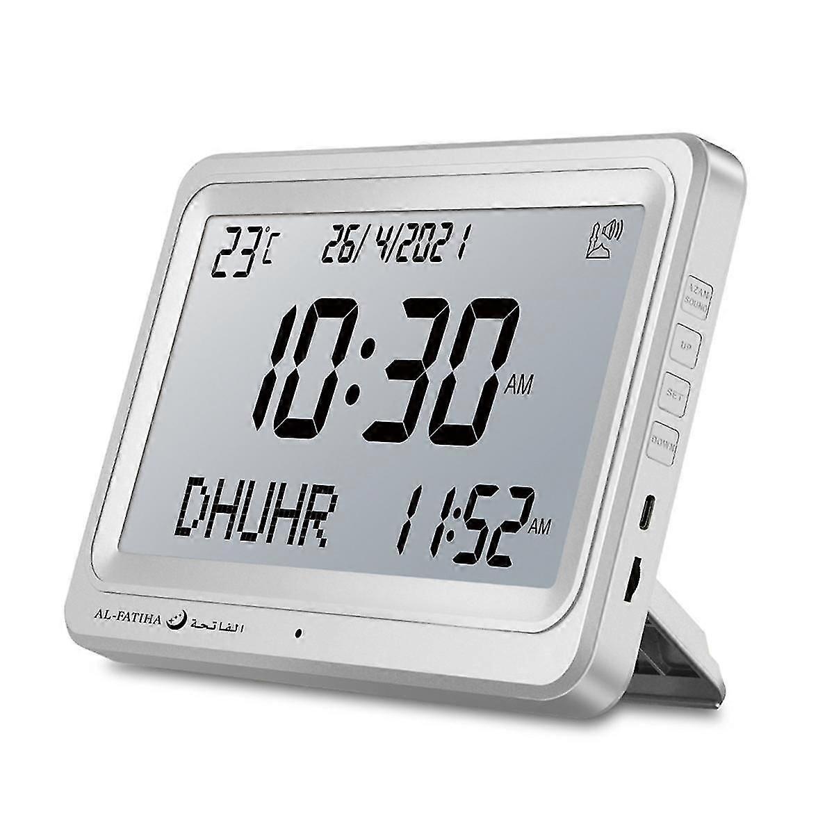 Clock Automatic Global Digital 8 Azan Prayer Sound Islamic Wall Clock And Table Clock -White