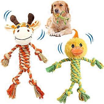 Hond Kauw Speelgoed Knuffels, Interactieve Hond Touw Speelgoed met Eend en Giraf Duurzame Zachte Hond Pluche Speelgoed voor Kleine Middelgrote Grote Honden Piepende Hond Birt