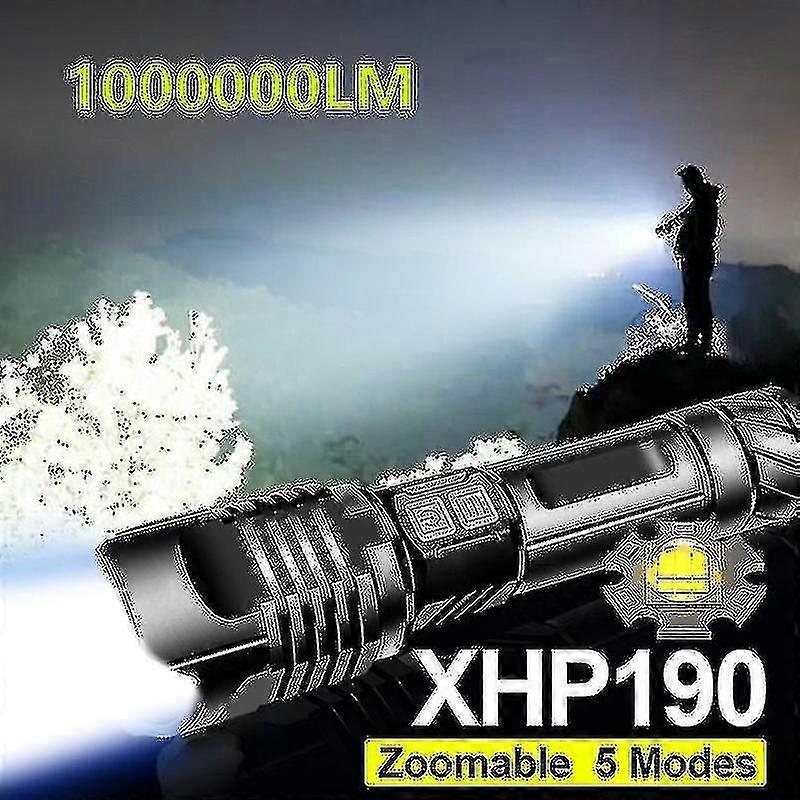 XHP190 LED Flashlight 1000000LM USB Rechargeable Tactical Torch