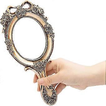 Boxer Vintage Hand Mirror Embossed Flower Hand Mirror Makeup Mirror Decorative Cute Hand Mirror QHHJV