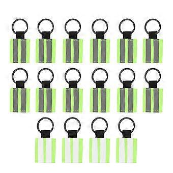 Reflective Keychain Tags with  Visibility Waterproof Strips, Safety Zipper Pulls for Backpack Running Cycling, Green 16 Pack