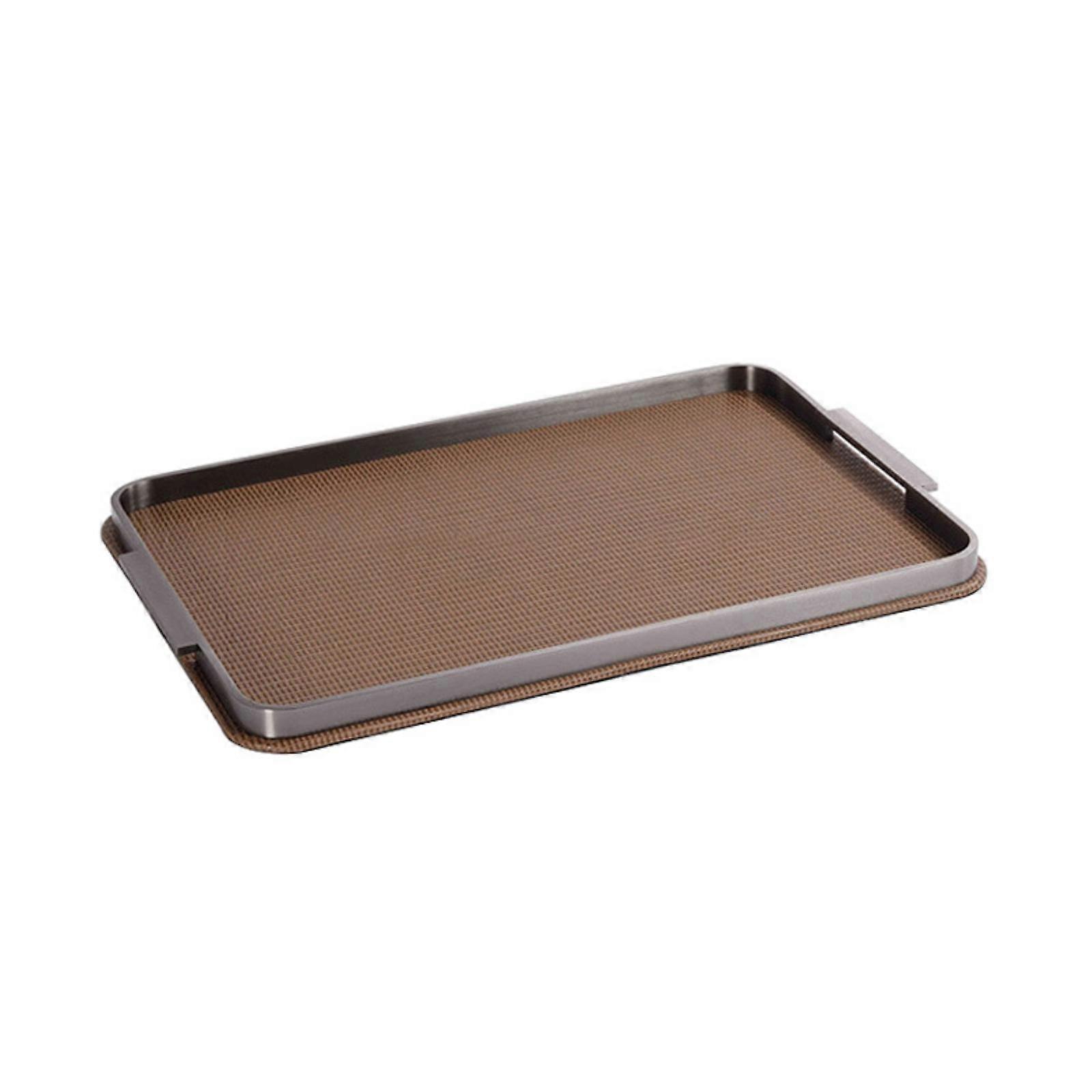 Serving Tray with Metal Rims Rectangular Serving Tray with Woven Base for Coffee