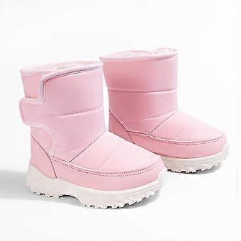 Girls' Pink Plush Lining Snow Boots, Warm Non-Slip Textured Sole, Mid to Large Size Kids' Casual Outdoor Boots