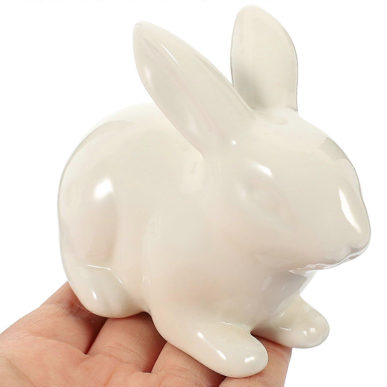 Ceramic Rabbit Craft Lovely Rabbit Adornment Ceramic Easter Figurine Model