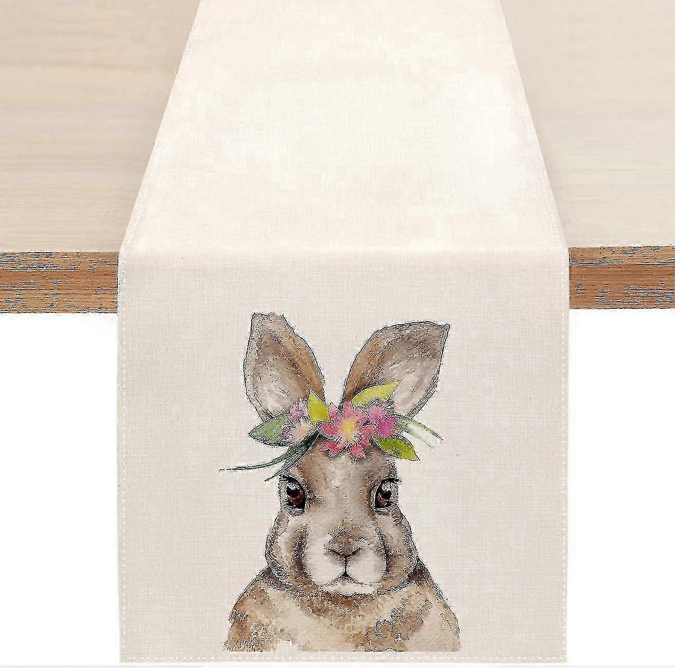 Cotton-Linen Rabbit Print Table Runner
