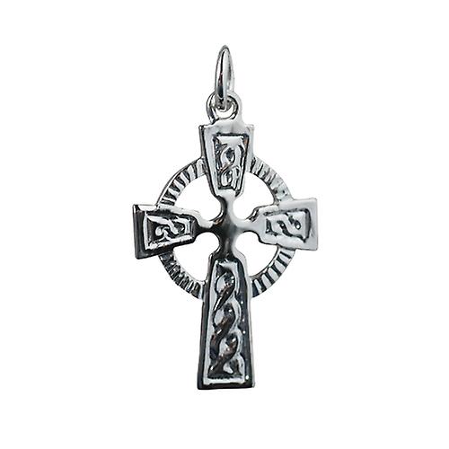 Silver 28x19mm Celtic embossed pattern Cross