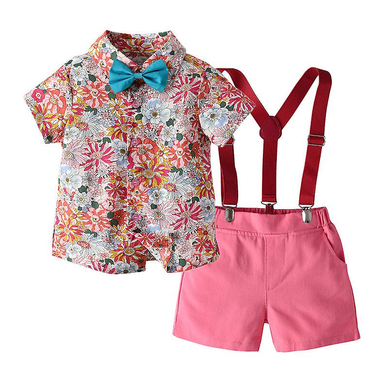 Enfants Garçons Costume d’été Chemise à manches courtes + Bretelles Shorts Tenues hawaïennes Costumes Enfants Vêtements