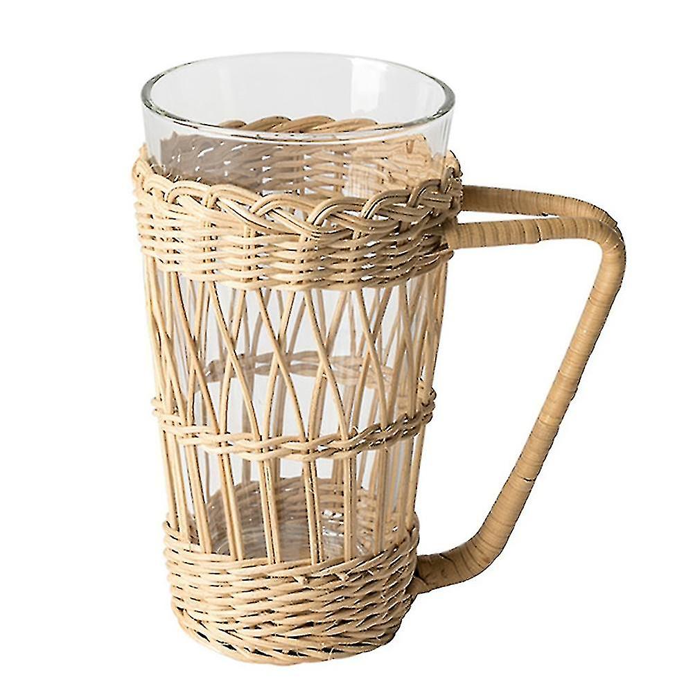 Vintage Rustic Rattan Holder With Drinking Glass For Tea