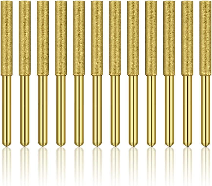12 Pcs Diamond Chainsaw Sharpener, High Hardness Titanium Plated Burr Grinding Wheel, Chainsaw Sharpener Stone Bits,4mm