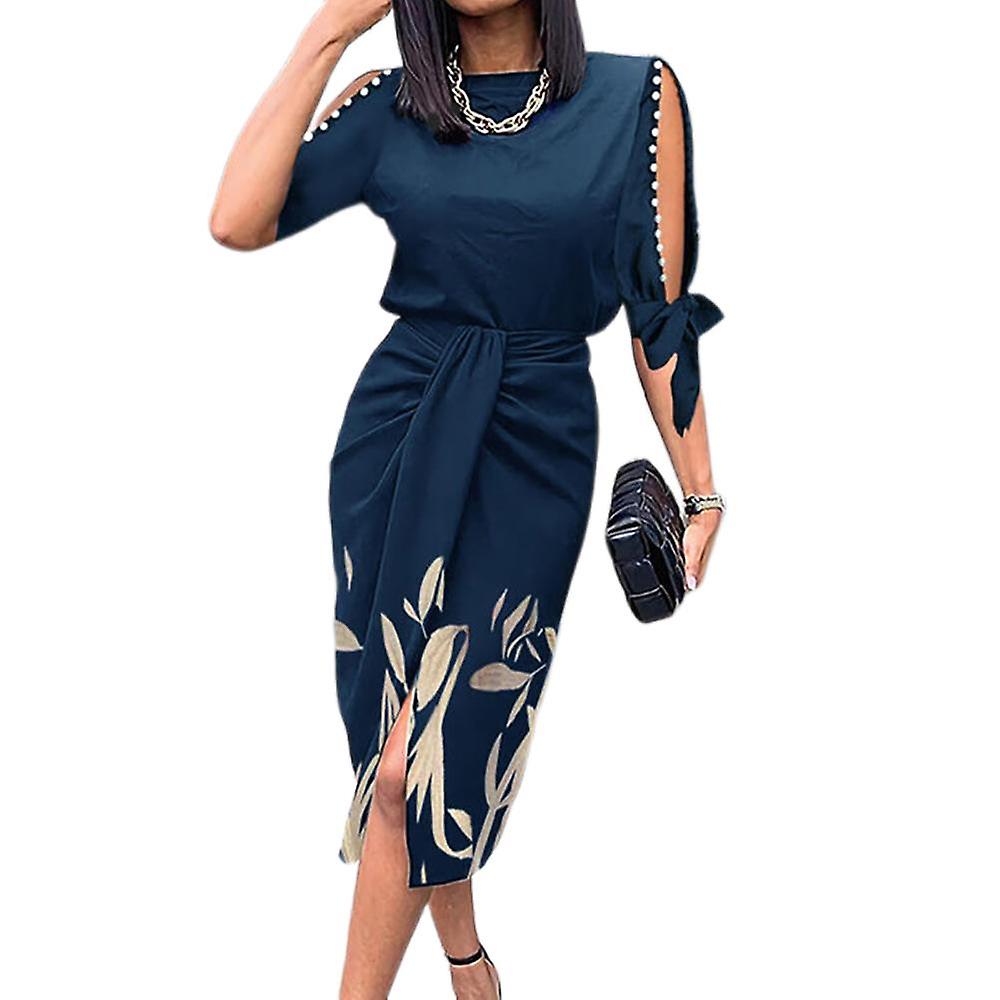 strapless open back dress Zone Planet | Elegant Short Sleeve Lace Up Pleated Print Dress