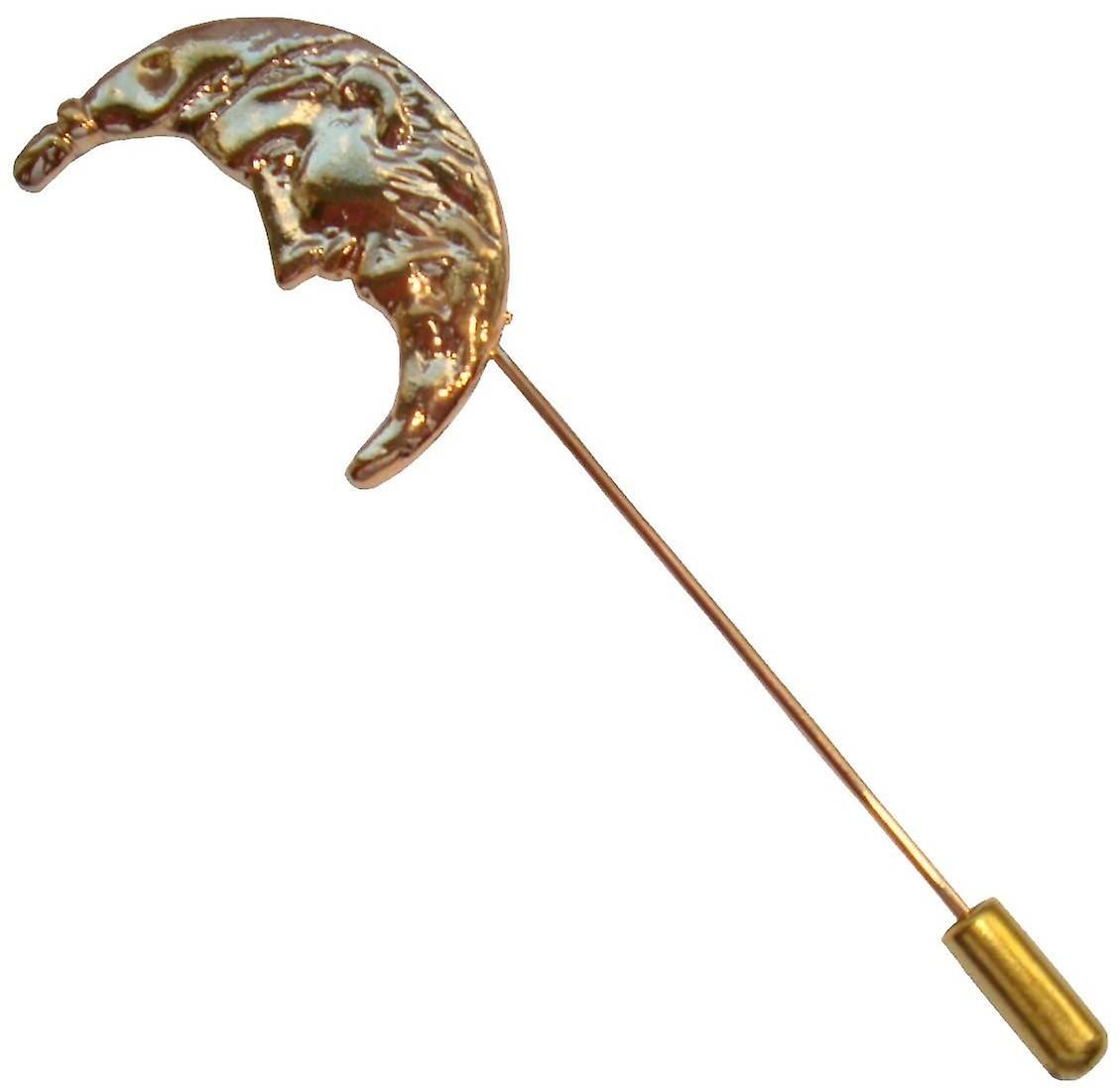 Bassin and Brown Crescent Moon Lapel Pin - Gold