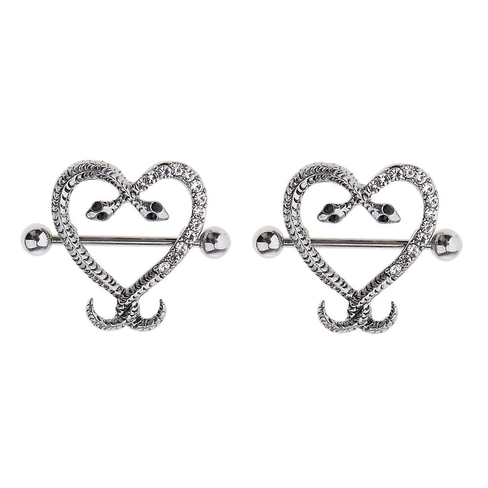 Paire Nipple Shield Barbell Twined Snake Heart Bijoux Nipplering White