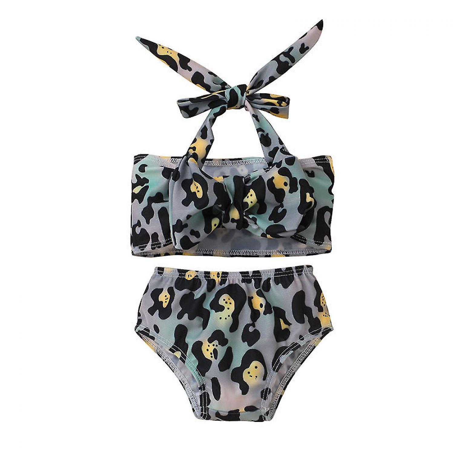 Leopard Print Kids Sling Maillot de bain Filles Bikini Set --- Noir Coloréssize 80