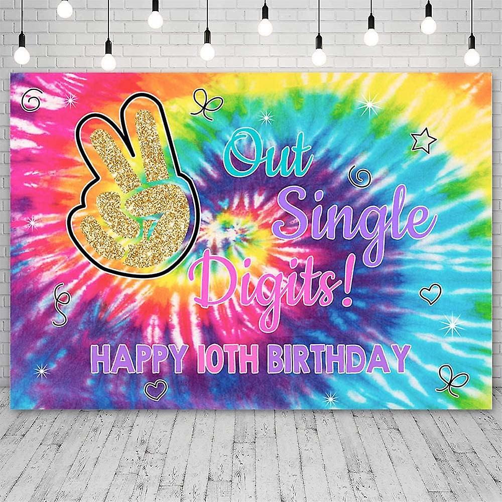 Aperturee Peace Out Single Digits 10th Birthday Round Backdrop, Groovy 70s Retro Theme, VW Bus and Rainbow Party Decor