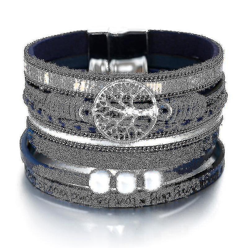 Tree Of Life Charm Pearl Leather Bracelets(blue)
