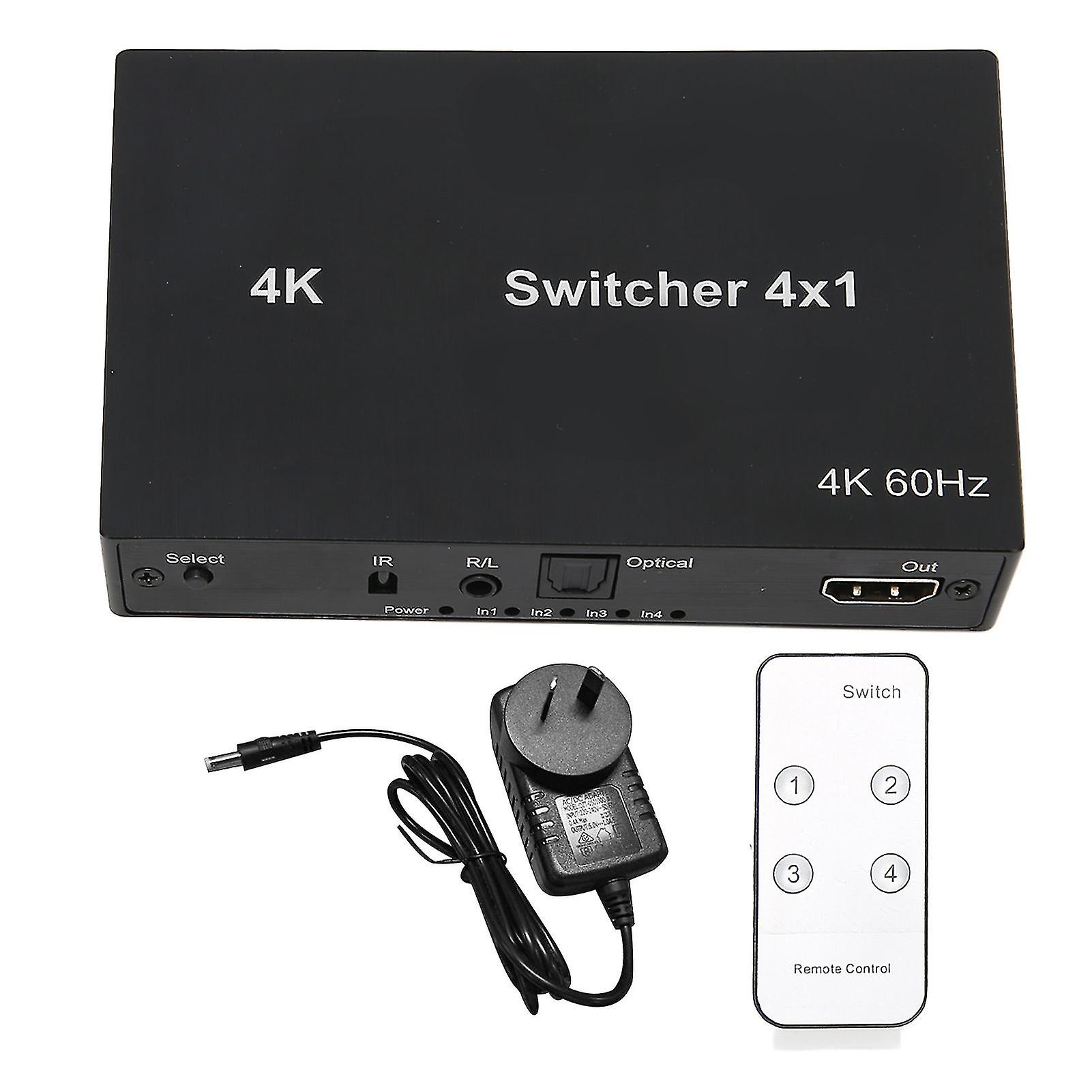 4Kx2K HD Multimedia Interface Switch 4X1 Mouse Keyboard Control Video Switcher Splitter with IR Remote Control 100‑240V AU Plug