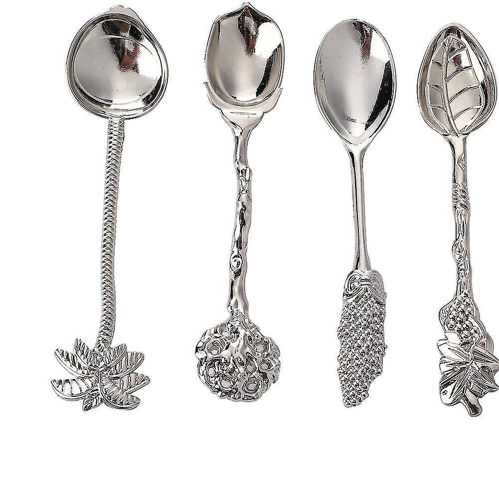 Set of 4 Vintage Alloy Mini Coffee Tea Spoons Ice Cream Dessert Spoons Silverware