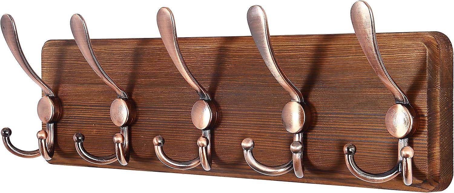 AURA klesstativ veggmontert tre, kraftig, for vegg, 16 '' hull til hull,  med 5 trippelkroker for å henge klær, jakke, lue (brun rød) | Fruugo NO, image size:1500x638