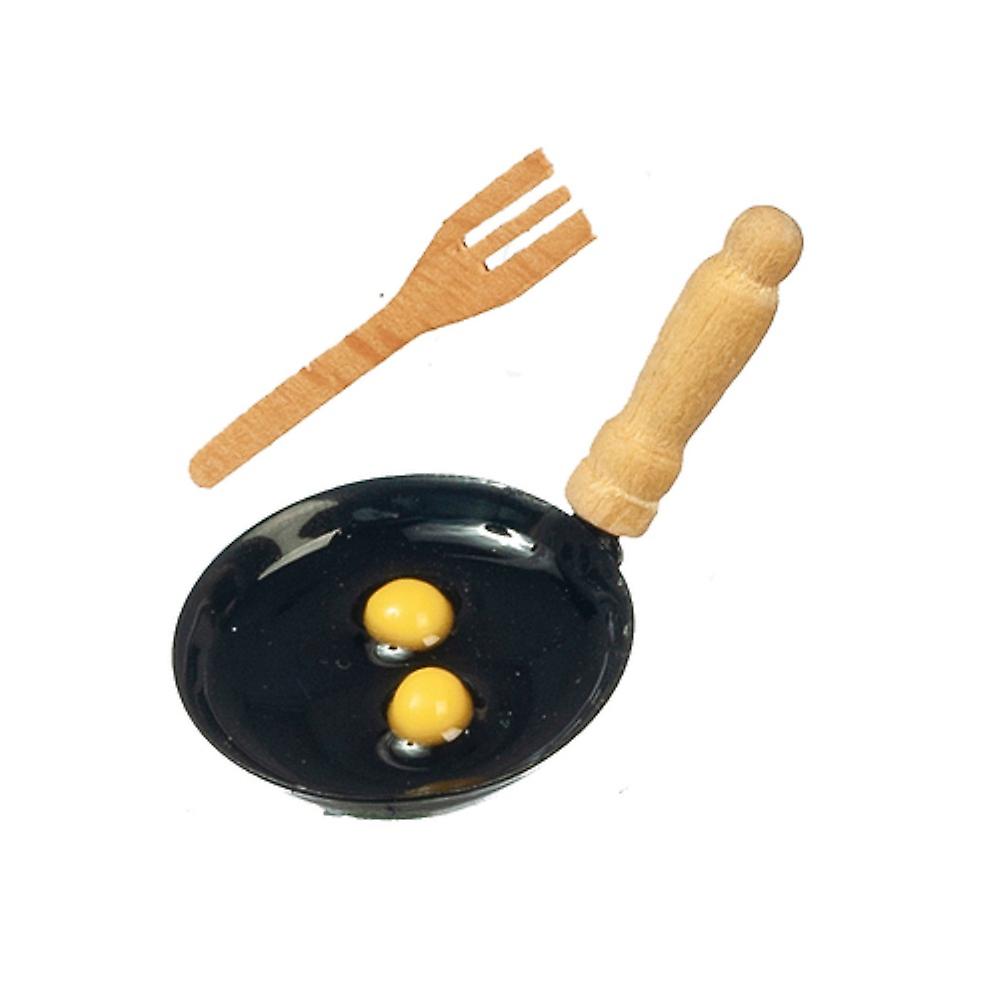 Dolls House Eggs In Frying Pan With Spatula Miniature 1:12 Kitchen Accessory
