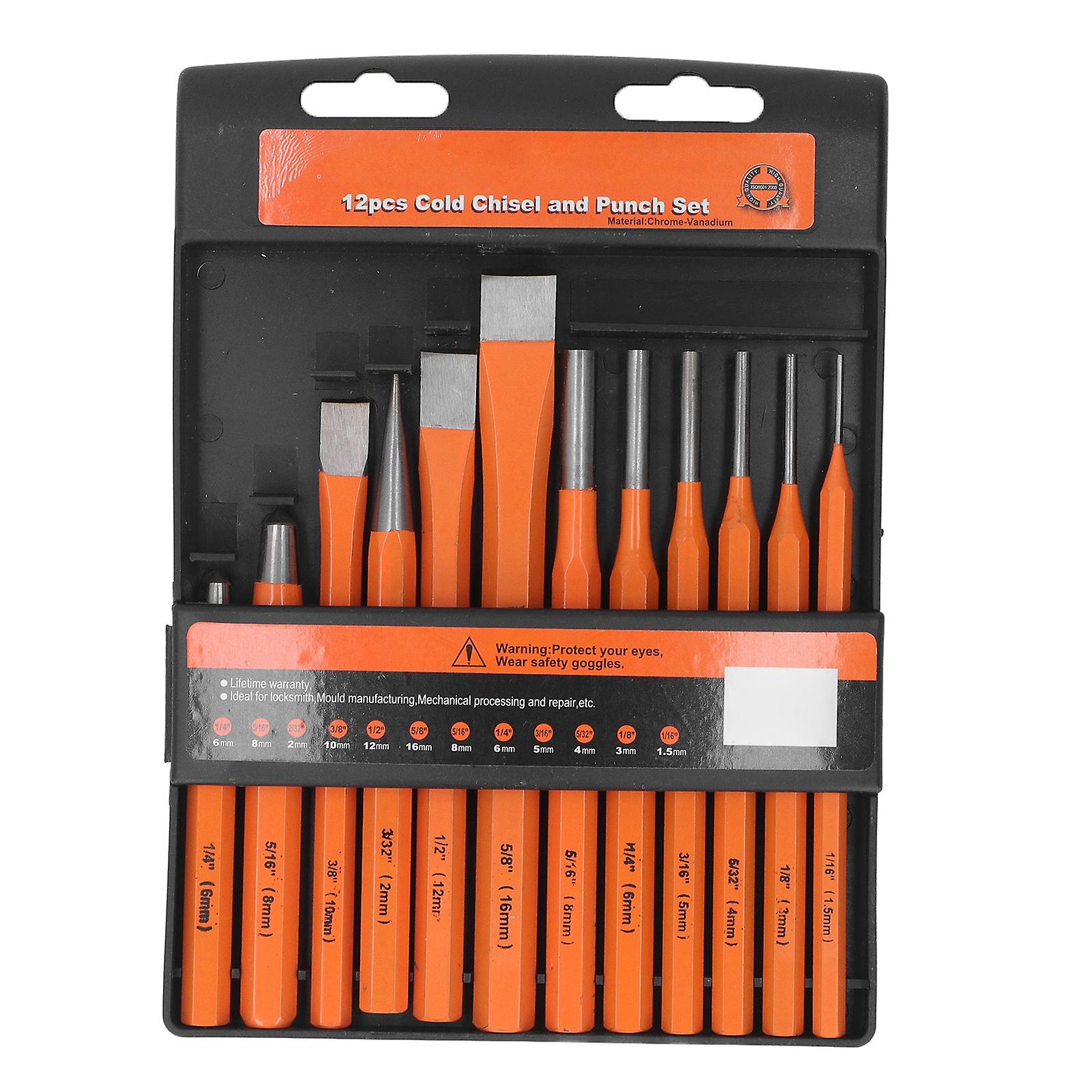 12-piece Roll Pin Punch Chisel Set Multiple Sizes, Suitable for Disassembly and Repair