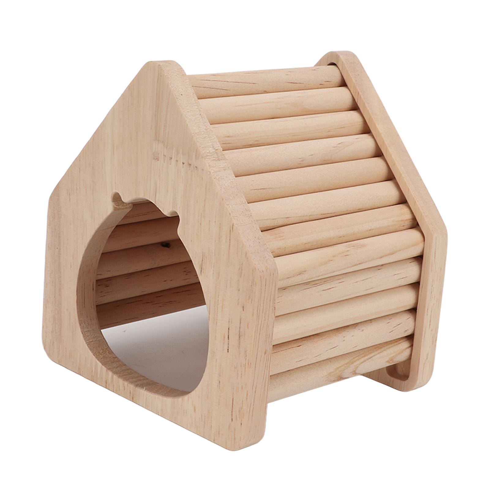 Petite maison d'escalade en bois pour animaux de compagnie, nid en bois incliné pour hamster, cachette pour hamster, ours en soie doré