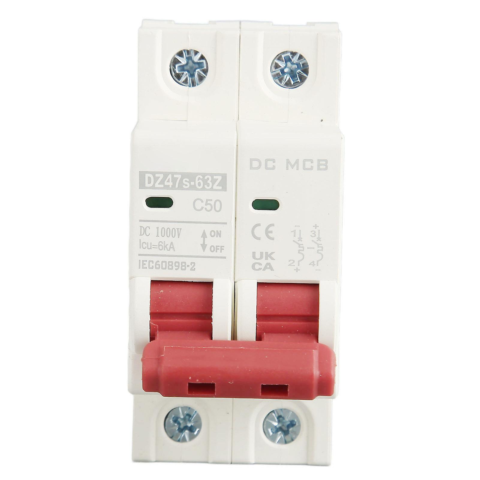 Fictory DC Miniature Circuit Breaker Fictory DC Circuit Breaker 6000A Breaking Capacity, 2P 50A 1000V PV Circuit Breaker, Short Circuit