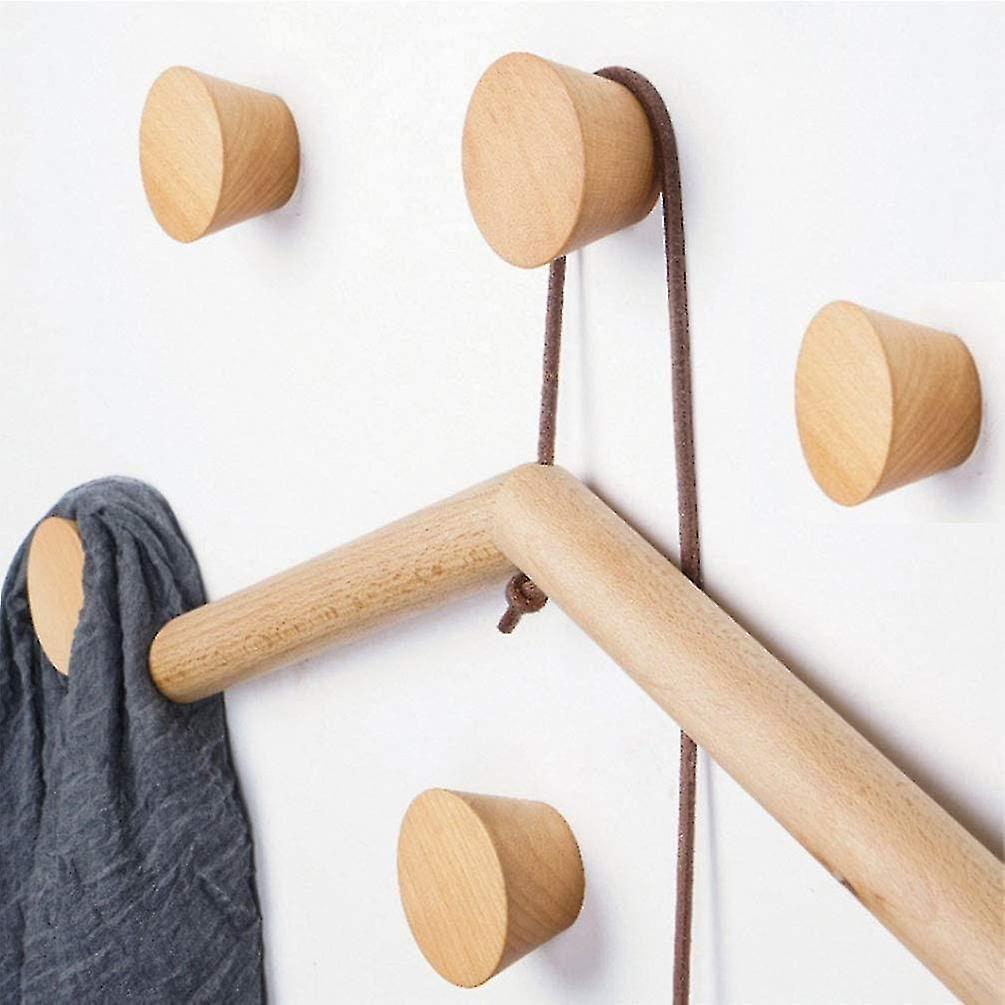 Wood Coat Hook, Wall Hooks 5pcs Coat Hooks Round Coat Hooks