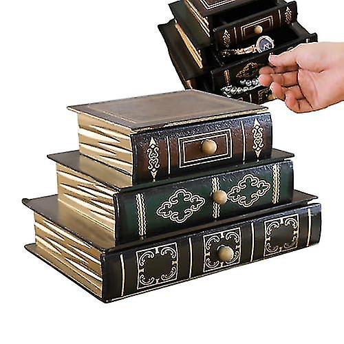 منظم درج سطح المكتب ، منظمو درج الخشب على شكل كتاب ، حلي سطح المكتب لصندوق المجوهرات العتيق