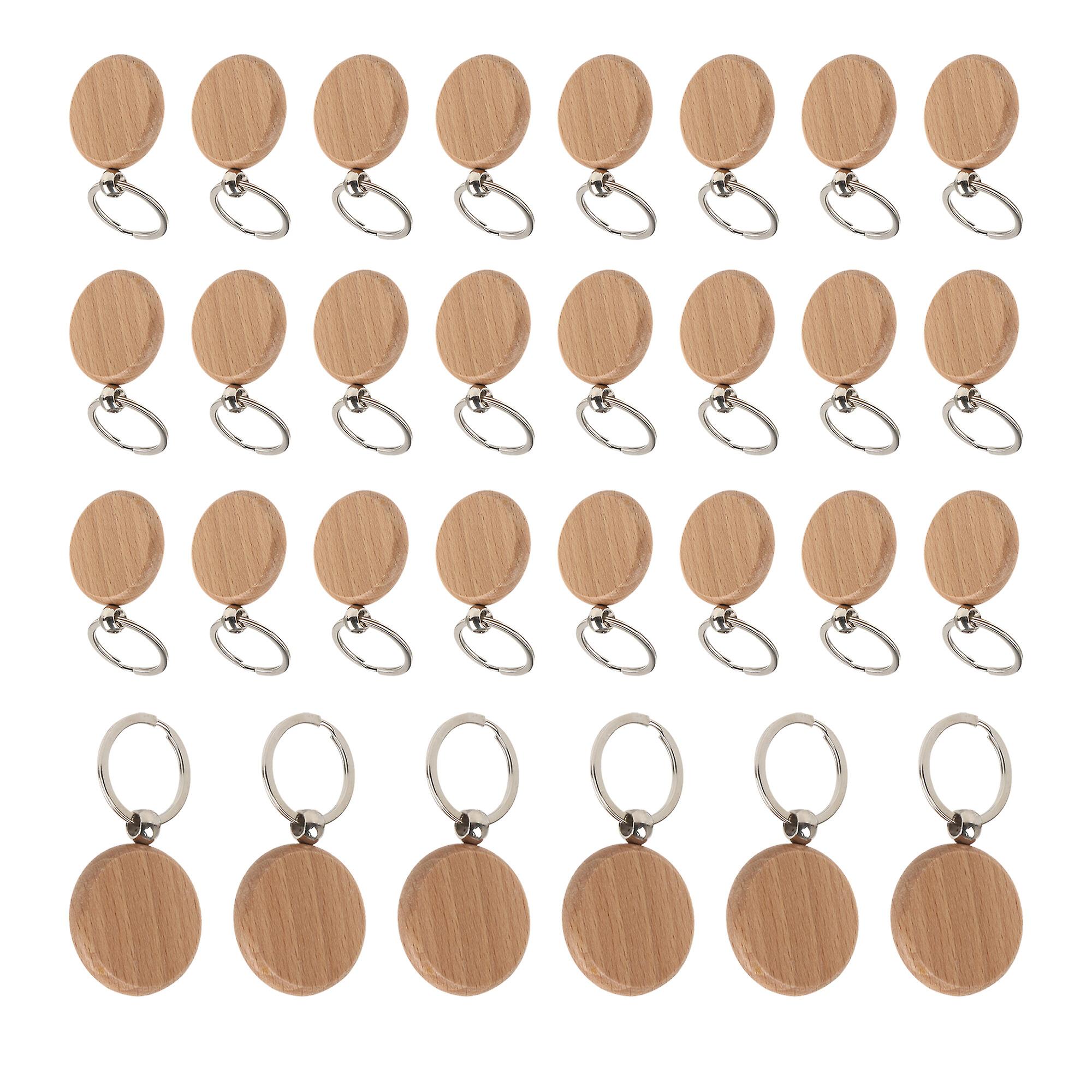 30PCS Unfinished Wooden Key Ring Key Tag for Craft DIY Supplies 4x4cm