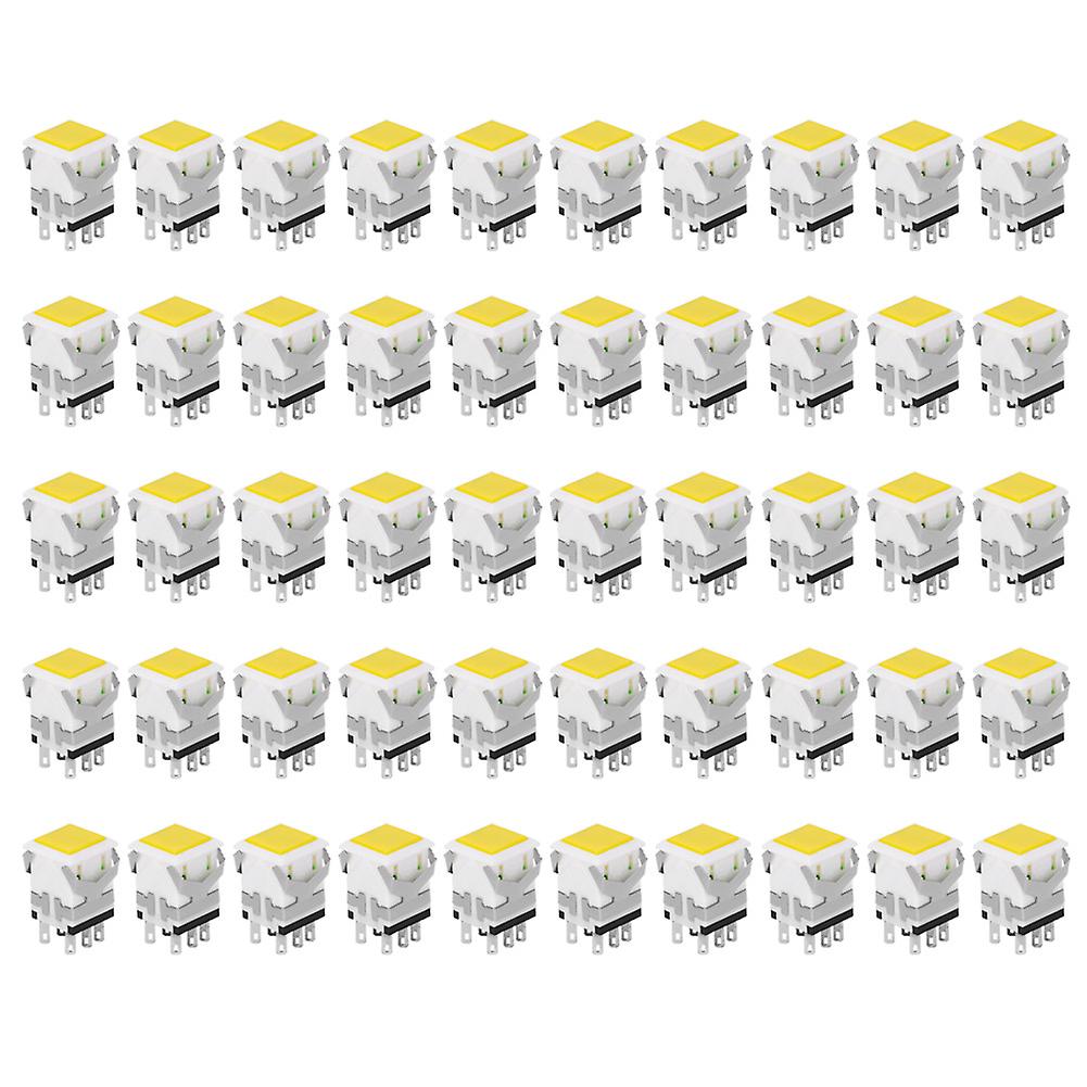 50pcs 6 Pins Self-Locking Push Switch Button, Precision Stable, Yellow 5V