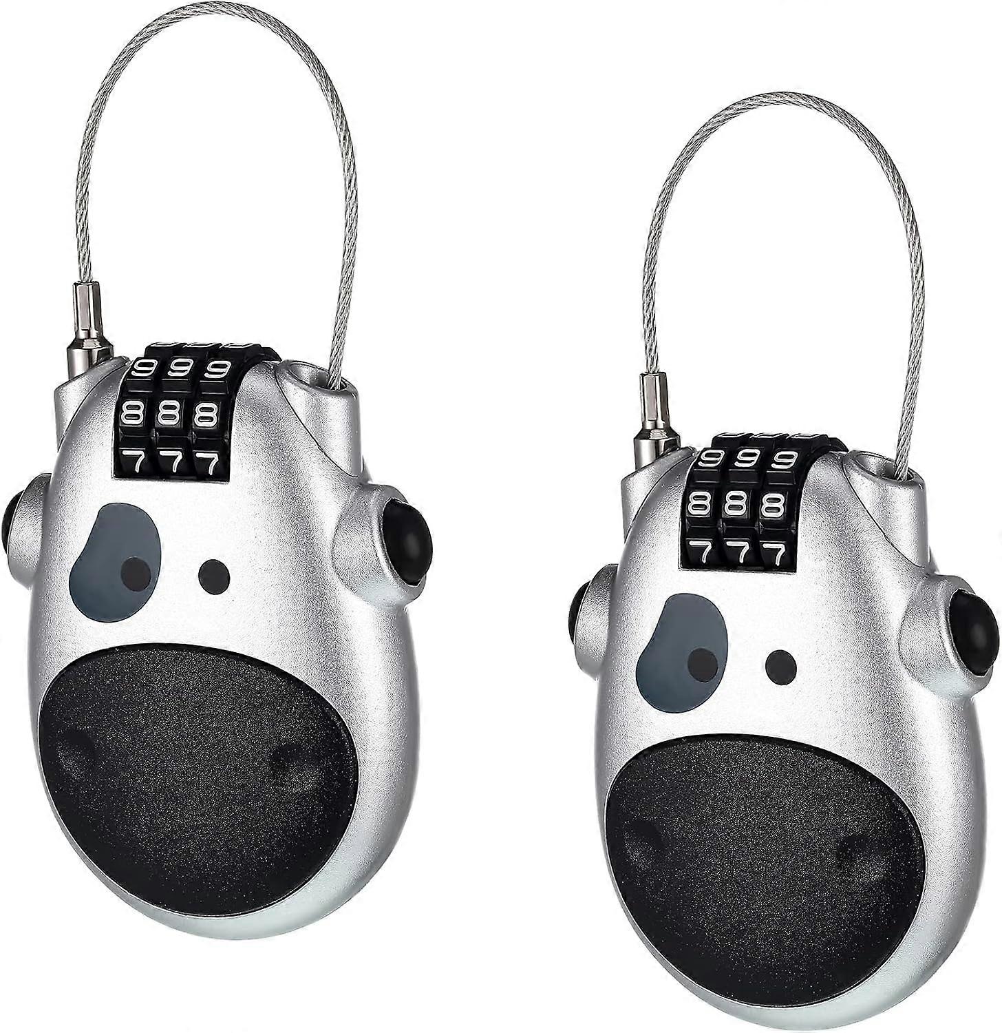 2 combination locks with 27.56" retractable cable Security wire combination lock Self-setting combination padlock (3-digit style)