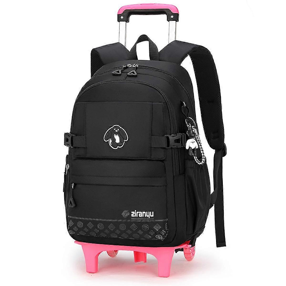 Cartoon School Bag Black Multi Layer Rolling Backpack Lightening Wheeled Backpack For Students