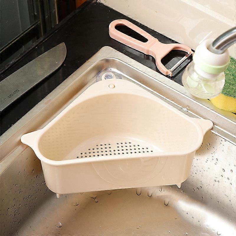 Space-Saving Triangular Kitchen Sink Colander - Durable Plastic Drain Basket With Suction Cup, Easy Clean & Waterproof Design For Fruits And Vegetable
