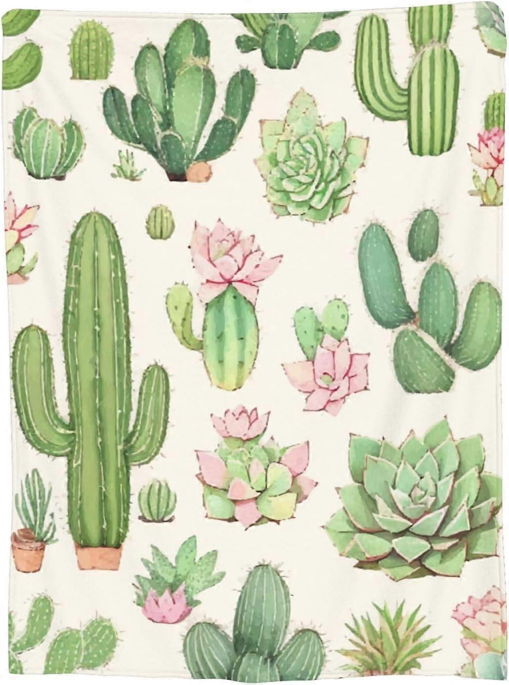 Grön kaktus saftig ökenfilt färgglada blommiga kaktusgåvor mysig lättvikt mjuk bäddsoffa sängkläder alla hjärtans födelsedagspresenter filt för kvinnor män 