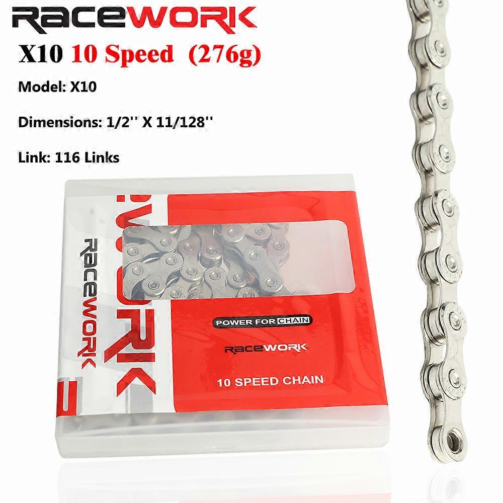 Łańcuch rowerowy RACEWORK Łańcuch do roweru szosowego MTB srebrny do 8s 9s 10s korba akcesoria przerzutki X8 X9 X10 bieg 116L