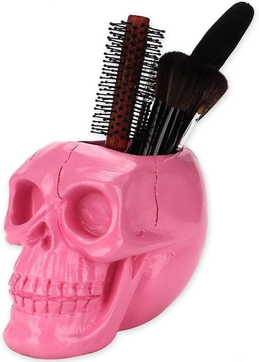 Skull Pen Holder Cup Skull Makeup Brush Holder Desktop Flower Pot Resin Skeleton Head Desktop Statio