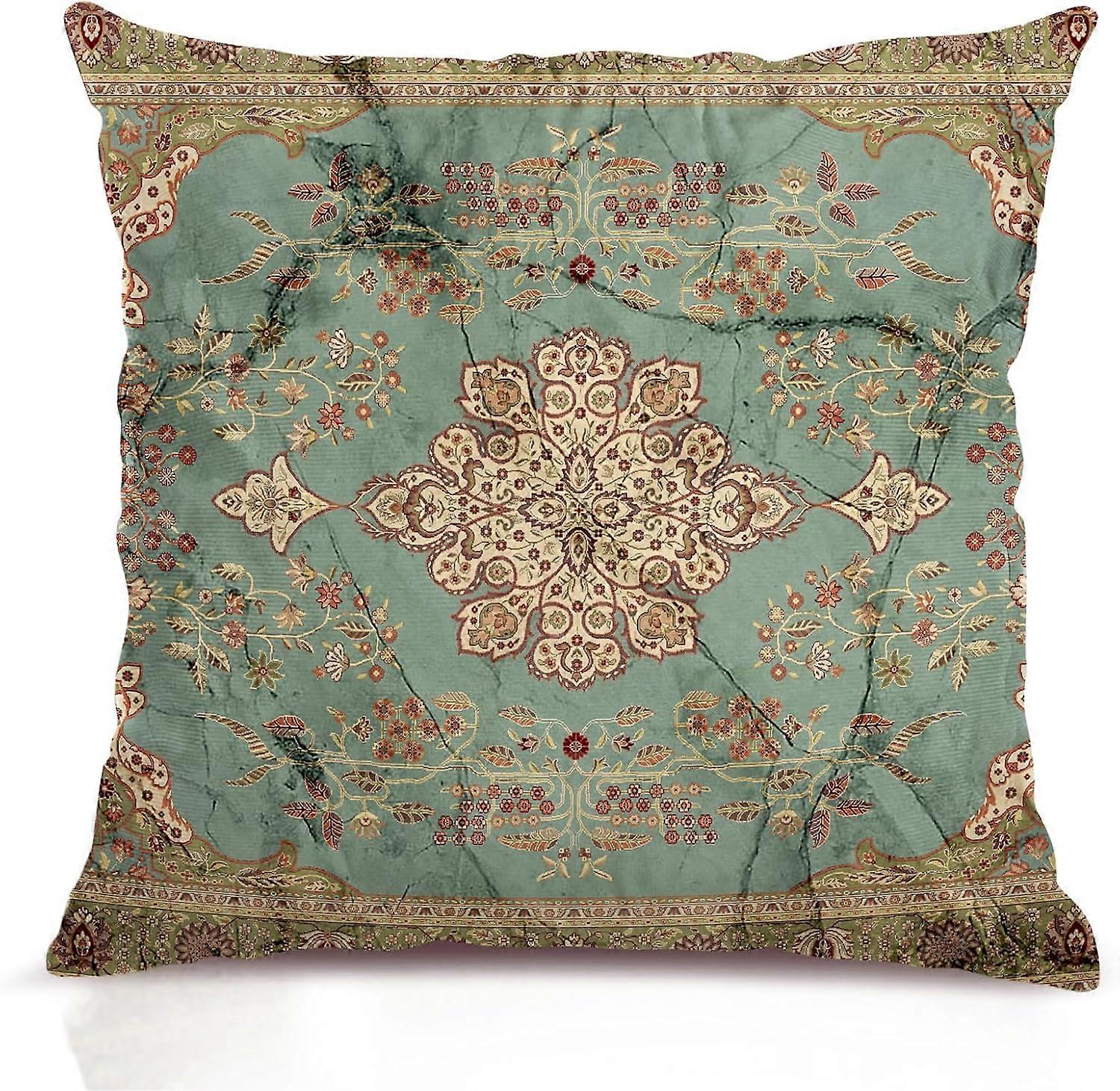 Boho Yeşil Yastık Kılıfları 16x16 inç, Bohemian Halı Çift Taraflı Desen Yumuşak Peluş Yastık Kılıfı Koltuk Koltuk Yatak için Dekoratif, Sadece Yastık Kılıfları