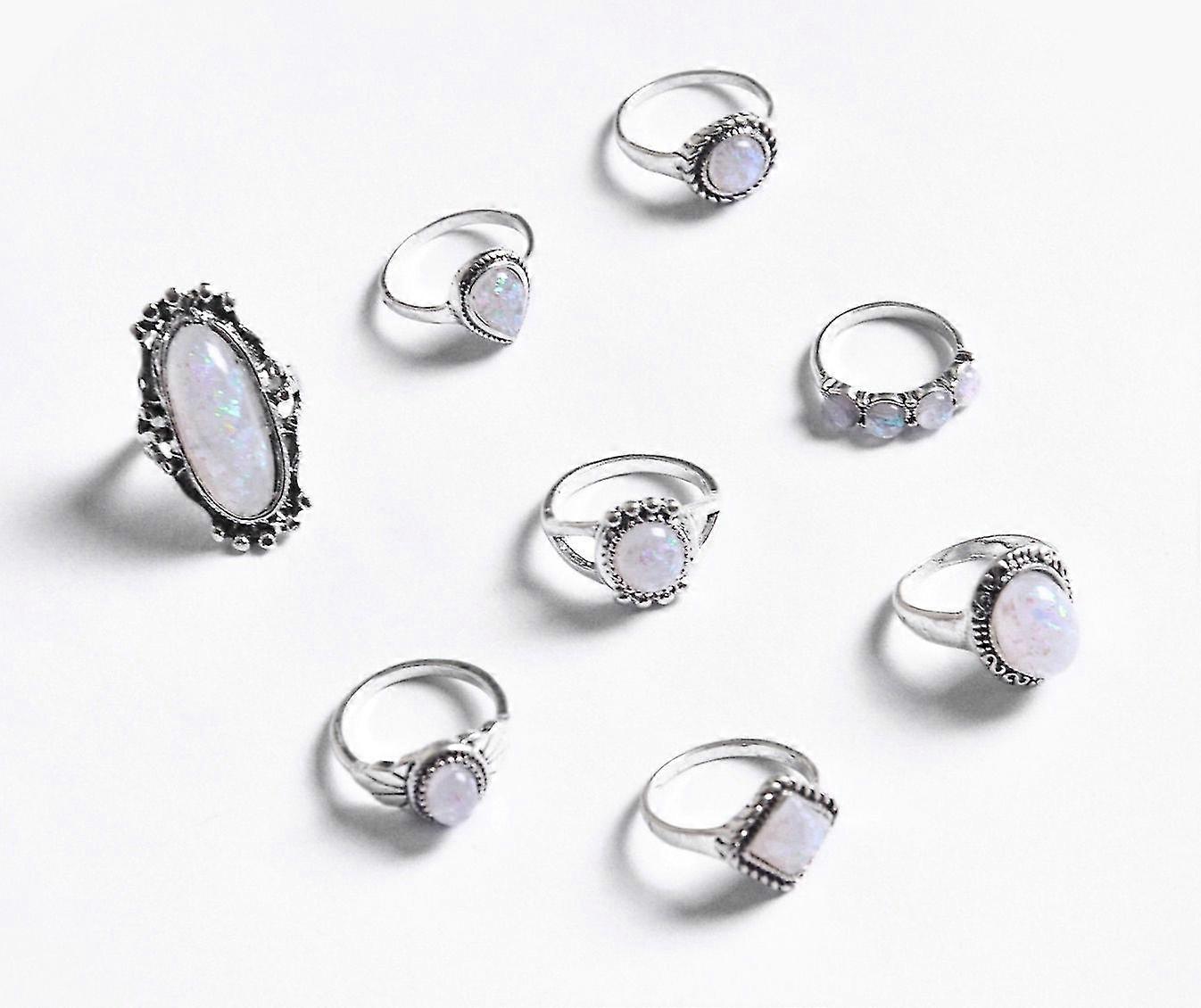 Vintage Boho Rings Crystal Rhinestones Joint Knuckle Stackable Ring Set (Style 8)