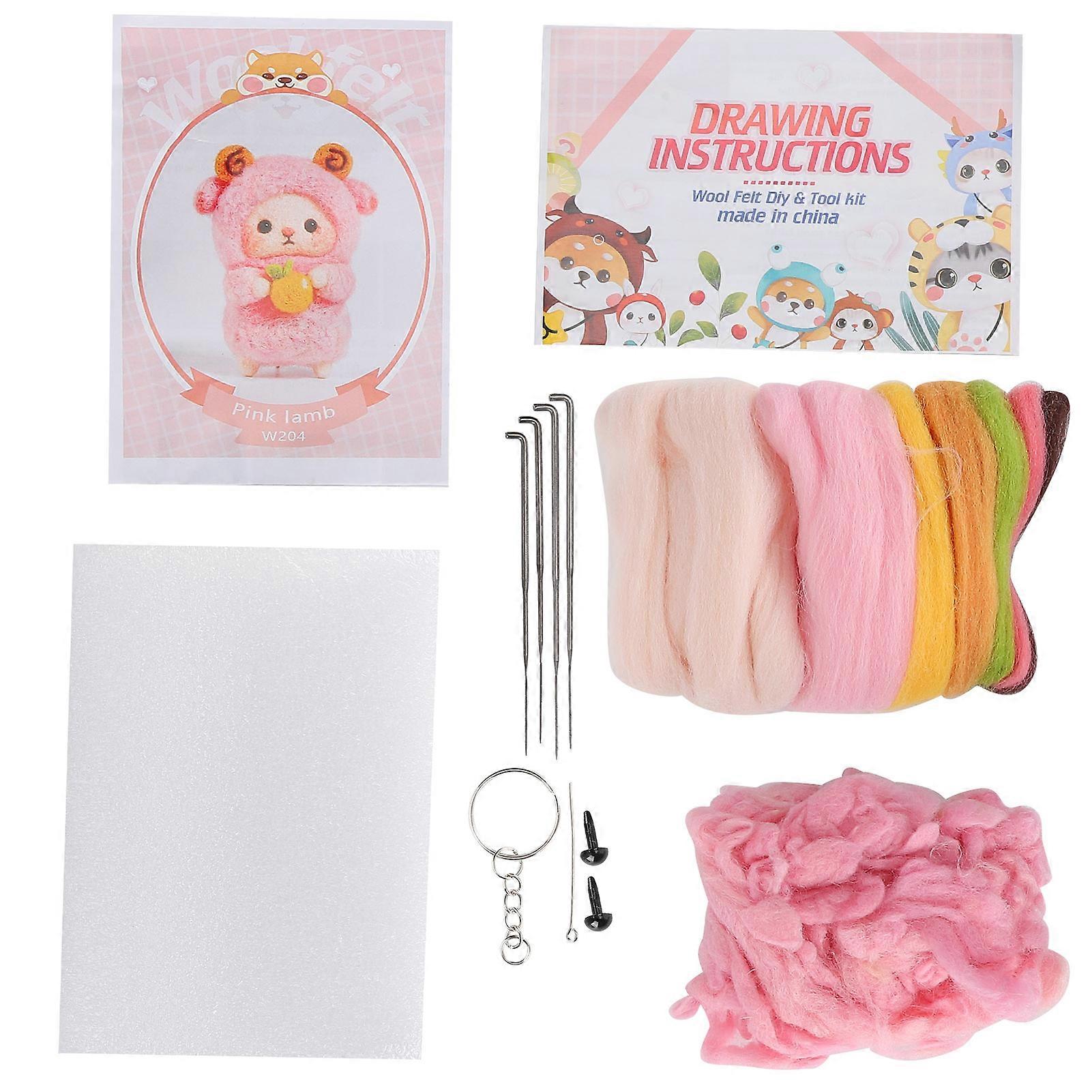 Needle Felting Colorful Sheep Doll DIY Making Material Package with Drawings and Poke Tool