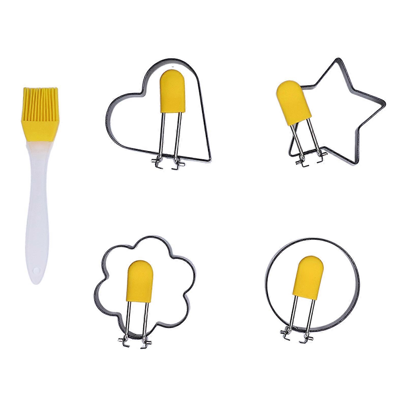 Stekta äggringar set med fällbart handtag silikonborste non-stick rostfritt stål äggformare köksredskap