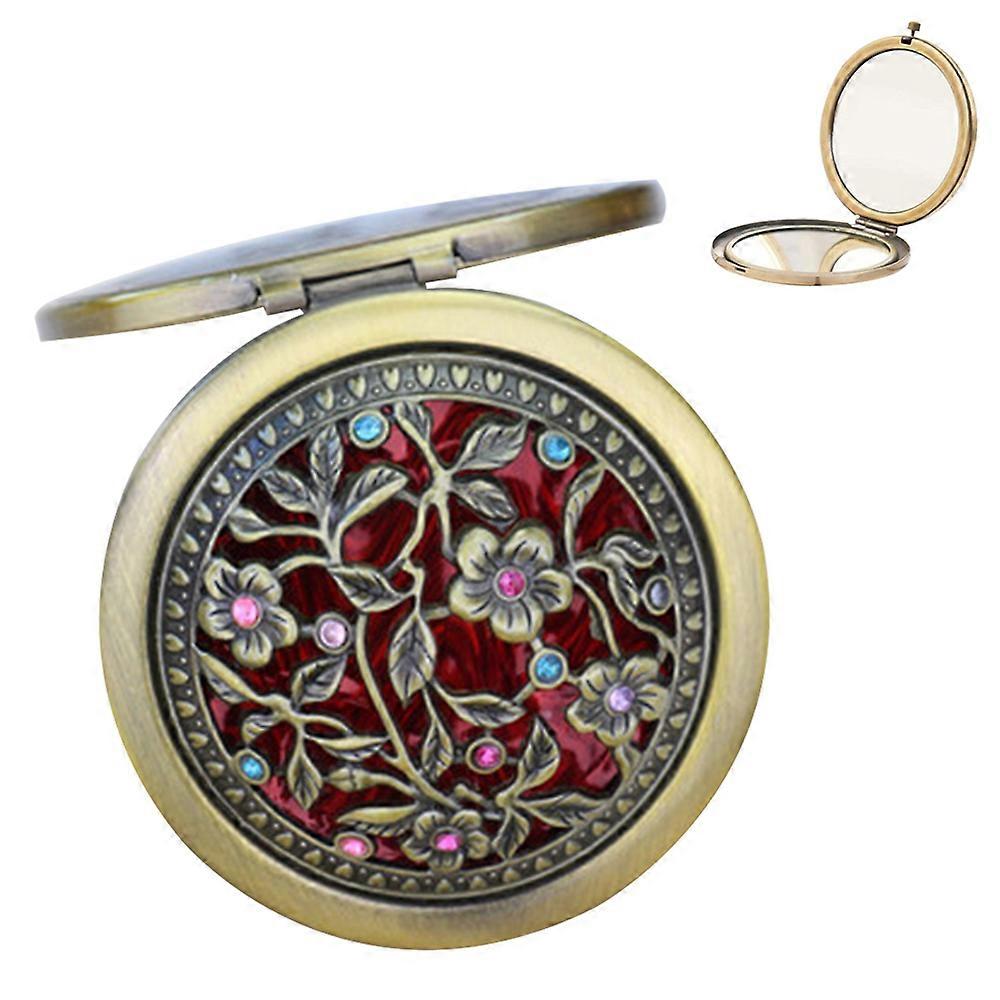 Compact Mirror - Round Small Retro Print Makeup Mirror - Foldable Beauty Mirror