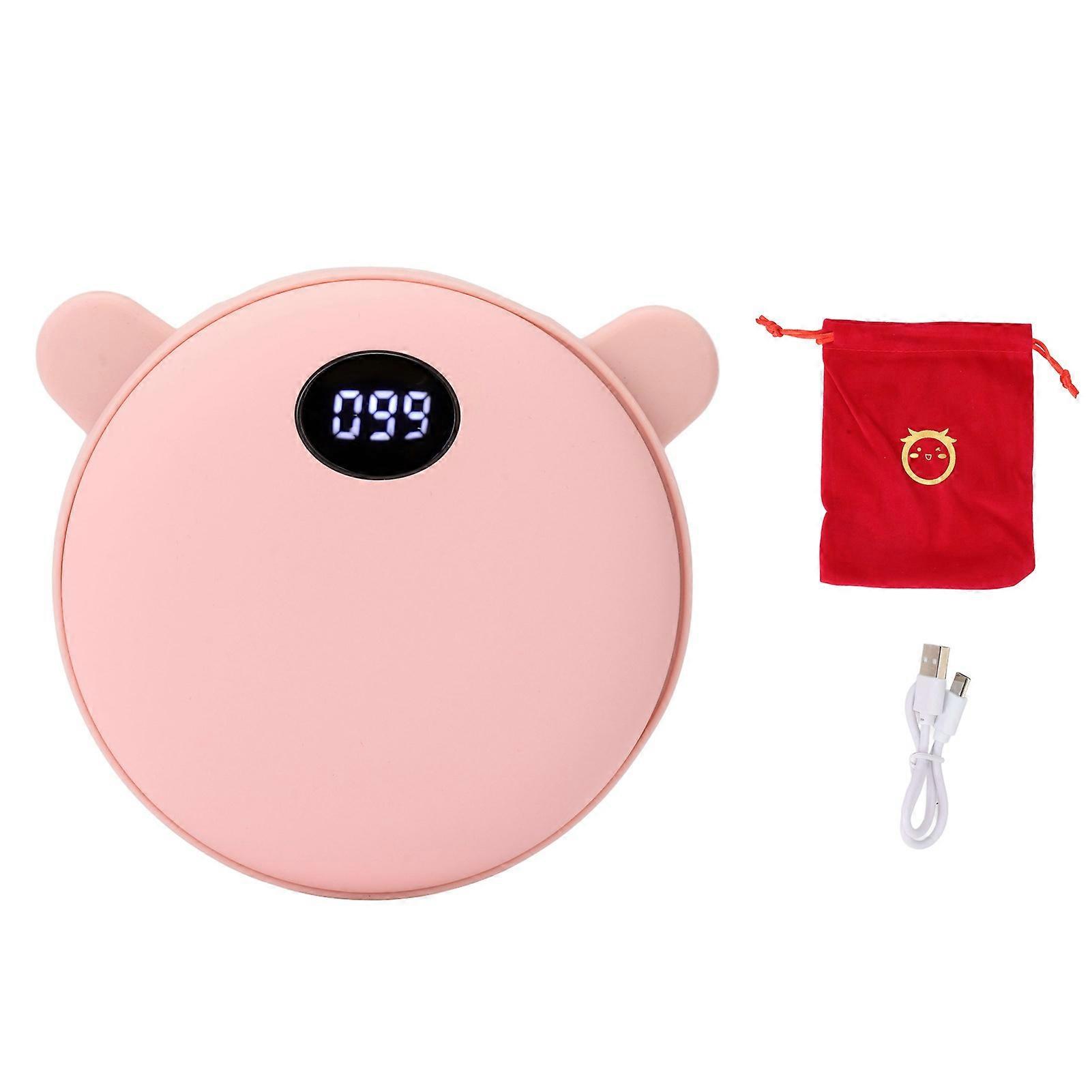 Rechargeable Hand Warmer Cute Bear 5200mAh 3 Temp Mode Palm Size Electric Hand Warmer for Phone Tablet Winter Pink Bear Ears