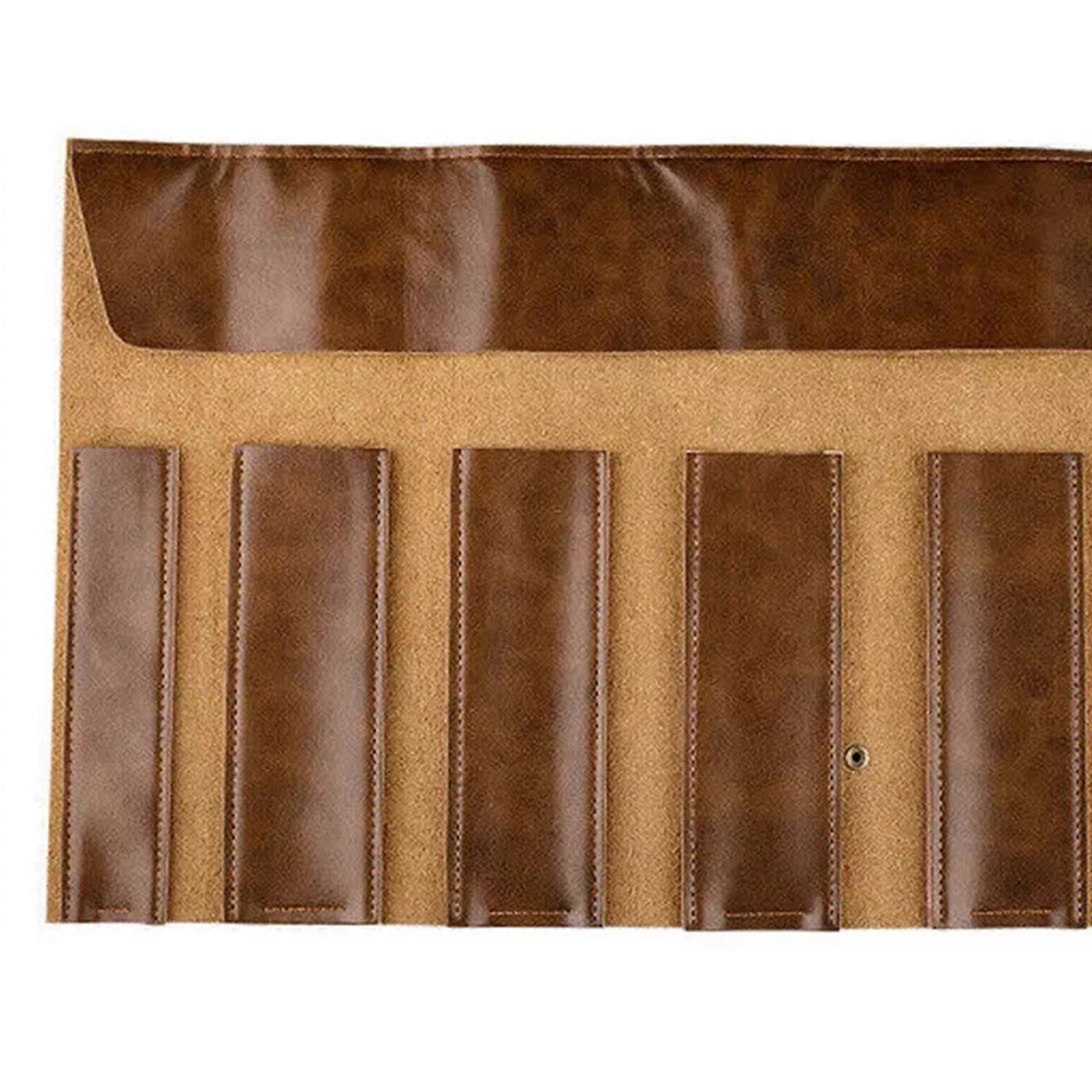 Premium Cowhide Leather Knife Roll Bag - 5 Pockets, Portable, Chef's Tool Pouch