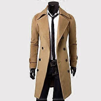 Mens Trench Coat Double Breasted Notched Collar Windbreaker Long