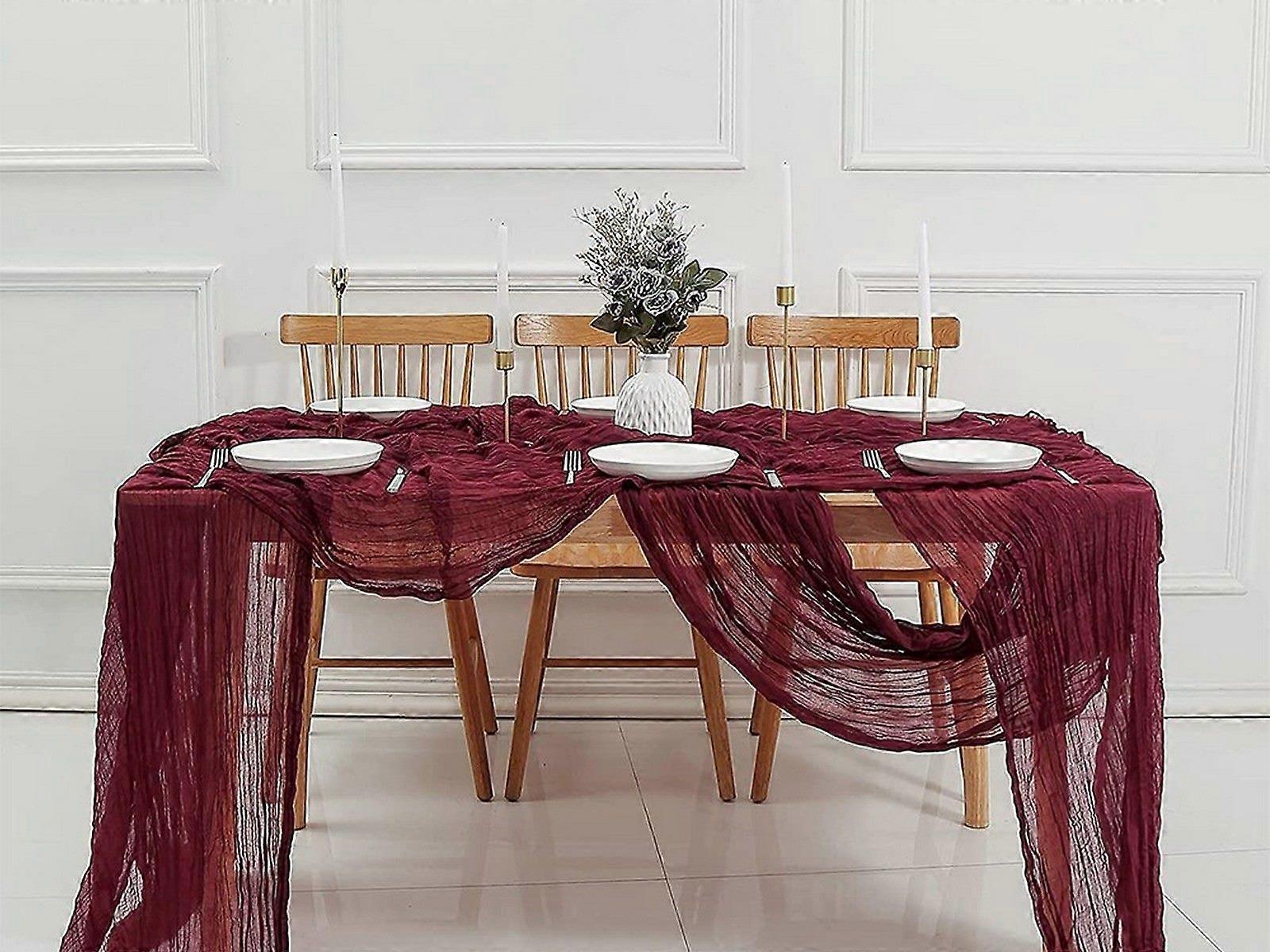 90x180cm Tulle Doily Table Runner Wedding Table Cloth Decor Wine Red