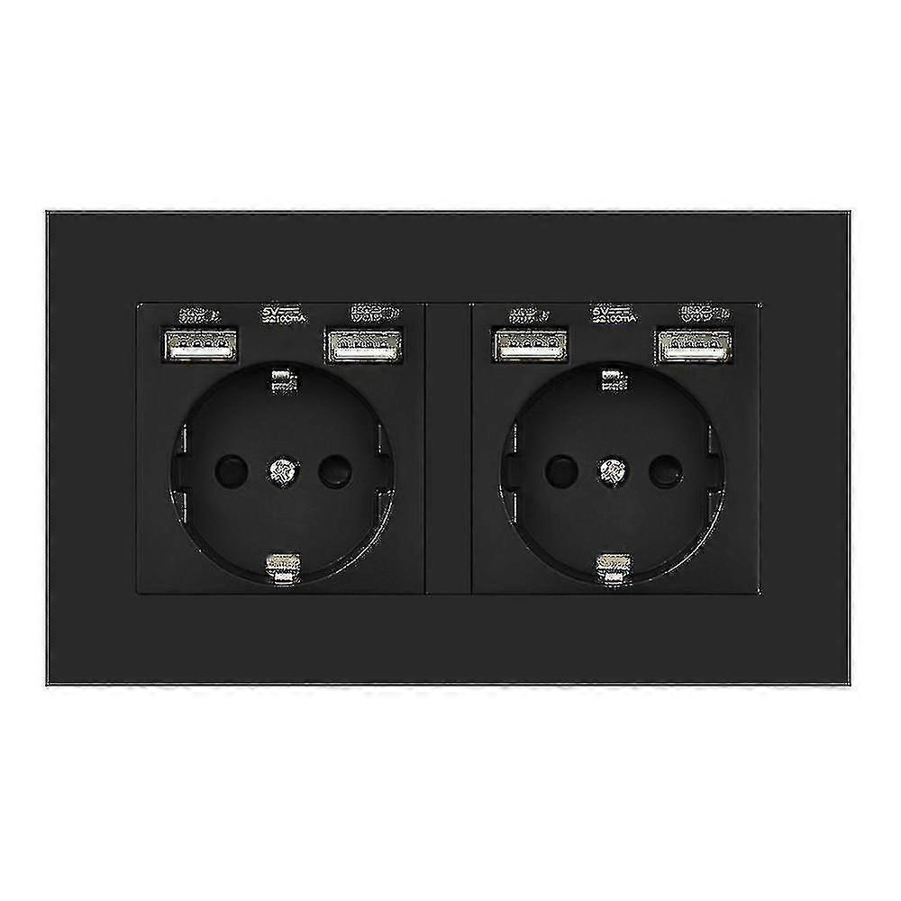 2 Gang Wall Socket Plug With Usb Outlet Strip Compatible With Pc Panel