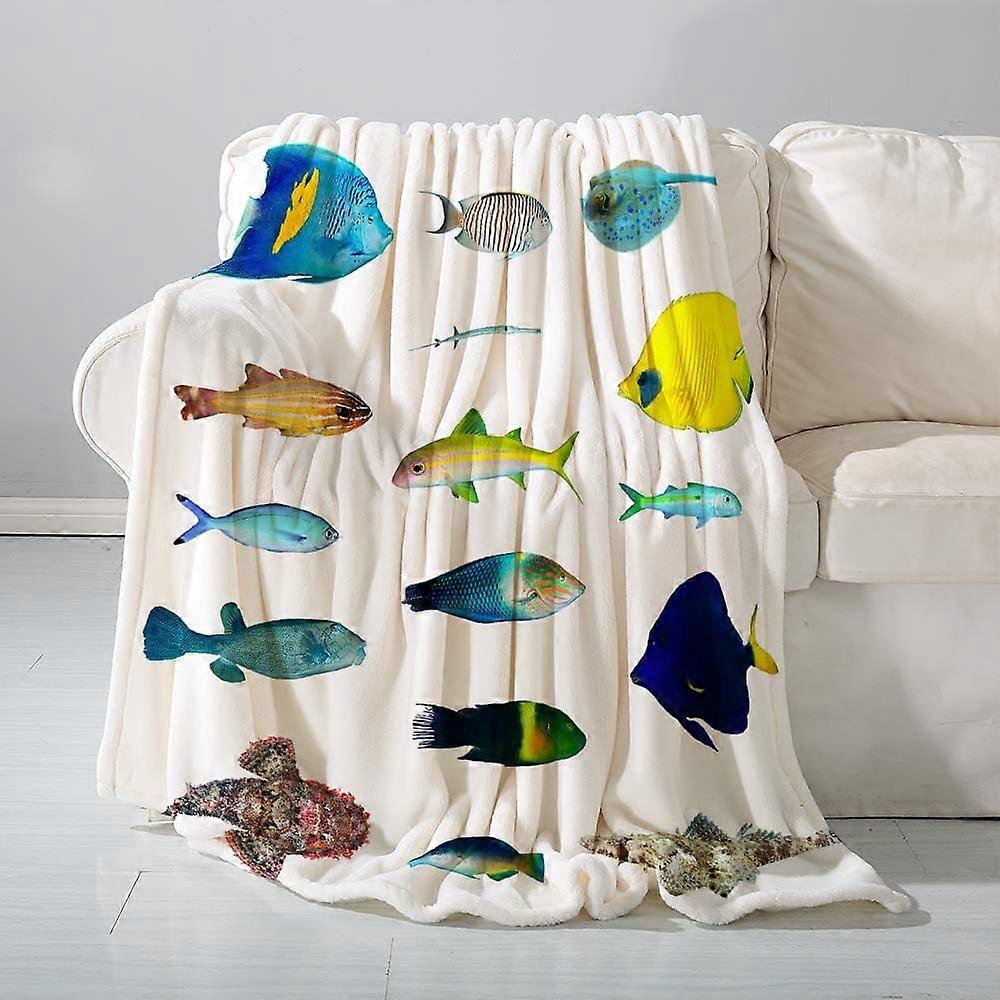 flannel Blanket Sofa ThrowMarine Life Creatures with Cardinalfish Clownfish Stingray Fauna Sea Theme- Versatile Blanket Fluffy Soft Throw for Bed and 