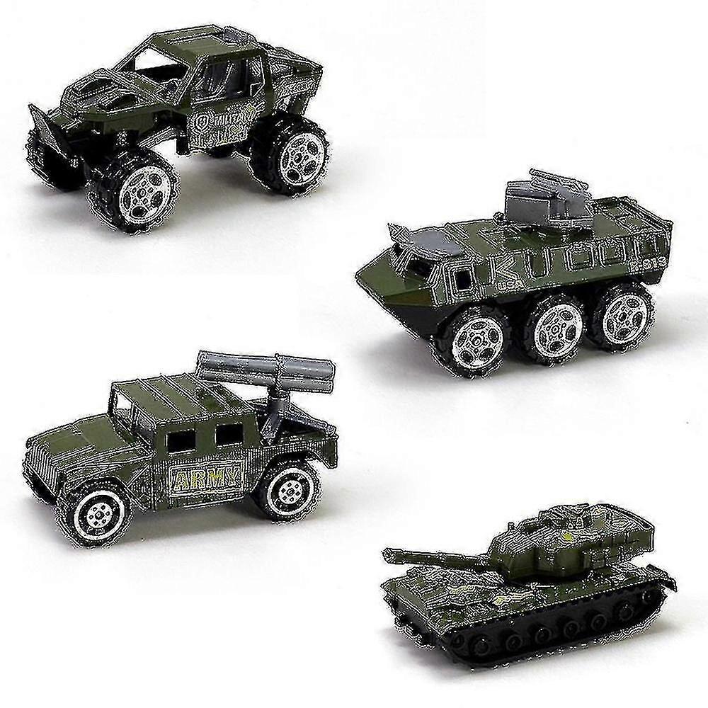 Cht-4pcs Simulation Tank Armored Car Model Mini Slide Car Toys